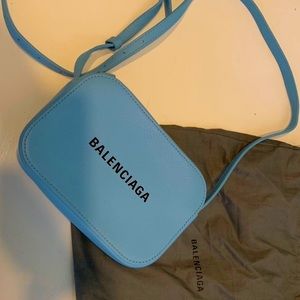 Balenciaga Leather Everyday Camera Bag Xs in Baby Blue/Black